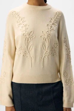 Camisola de malha bordado com flores
