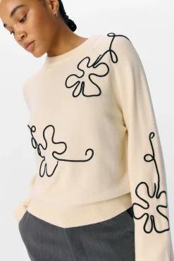 Camisola de malha bordado com flores