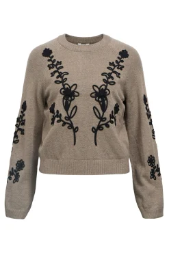 Camisola de malha bordado com flores