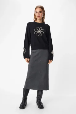 Camisola de malha bordado com flores