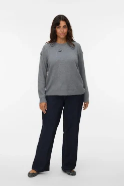 Camisola de malha com gola redonda e curva