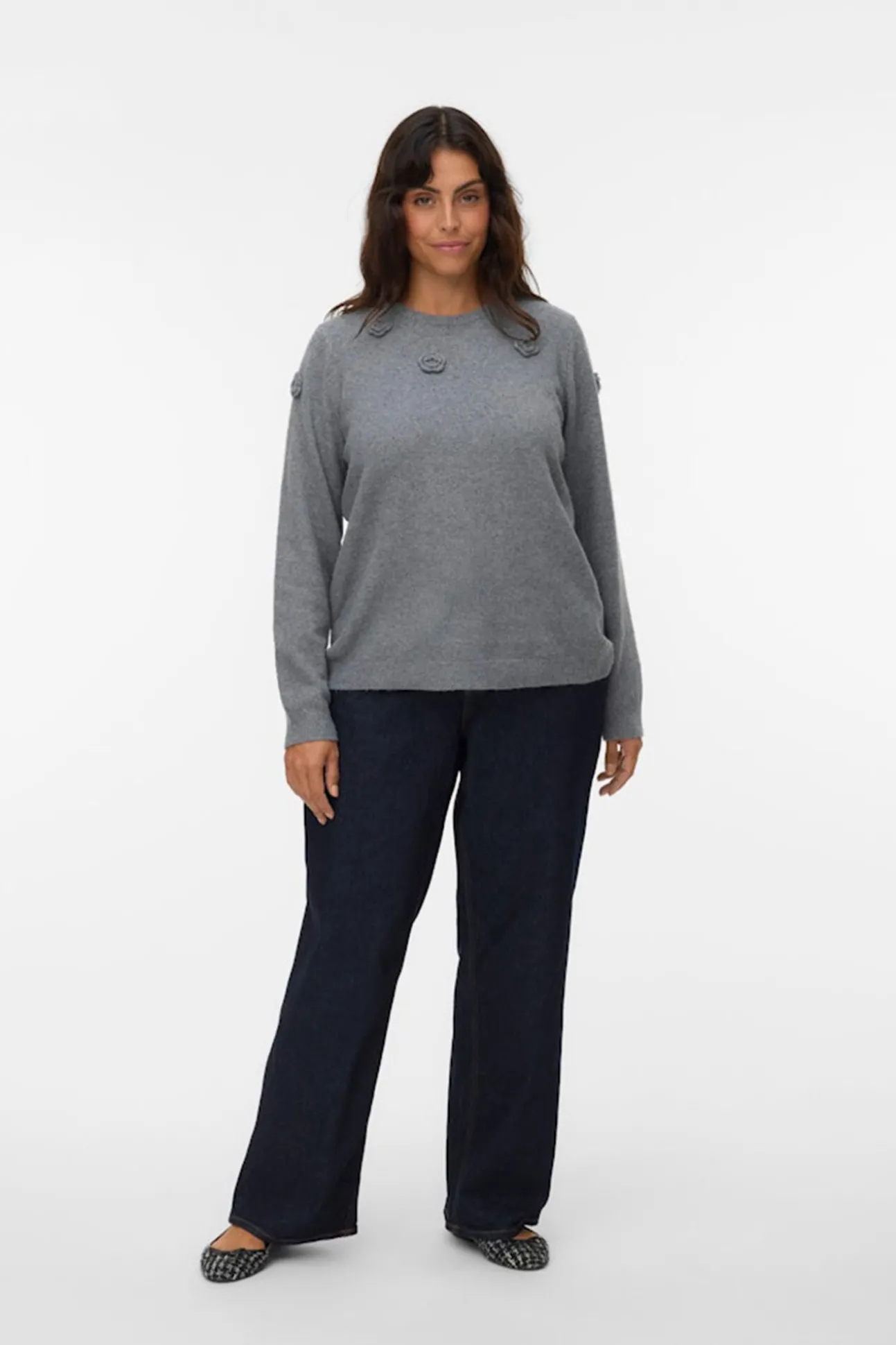 Camisola de malha com gola redonda e curva