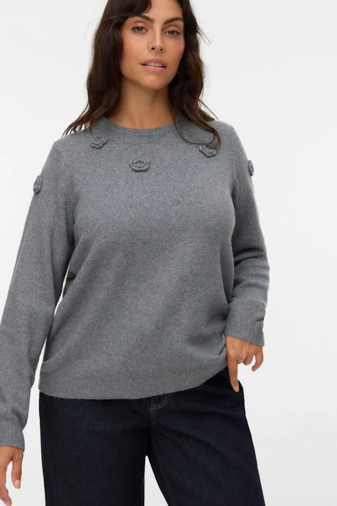 Camisola de malha com gola redonda e curva