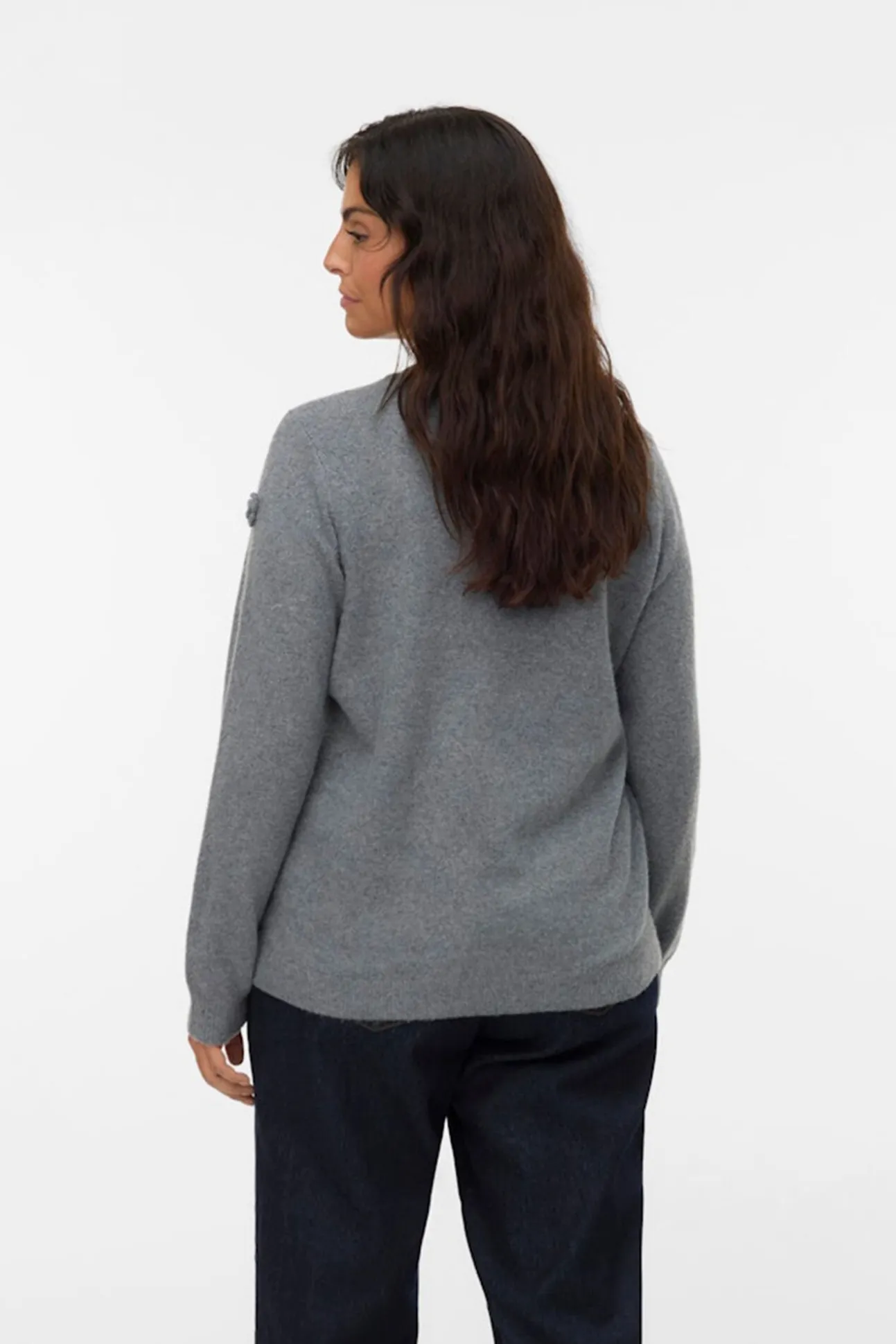 Camisola de malha com gola redonda e curva