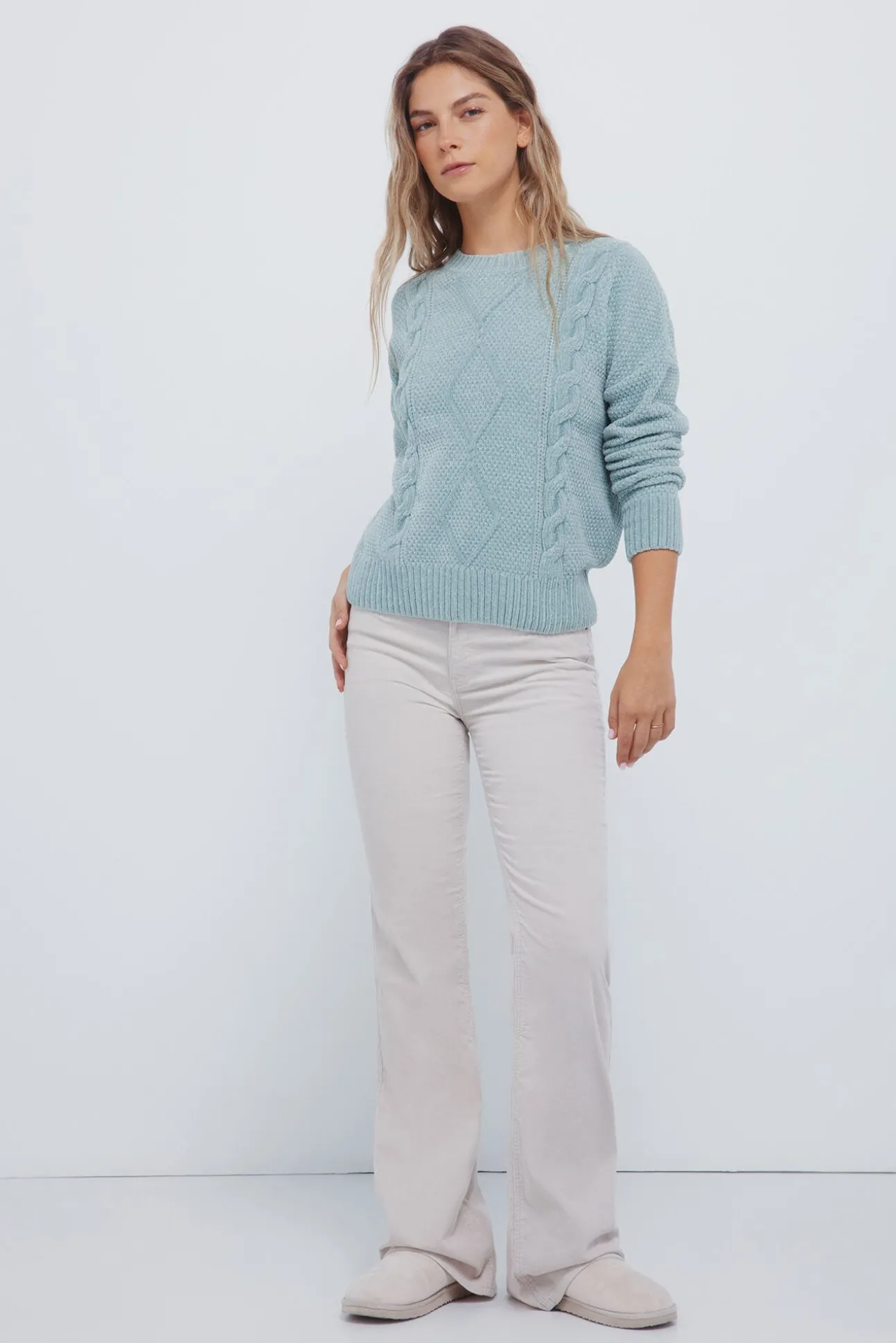 Camisola de malha trançada em chenille