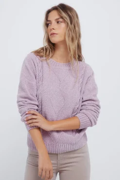 Camisola de malha trançada em chenille