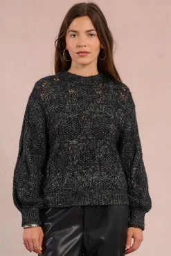Camisola de malha vazada de manga malha
