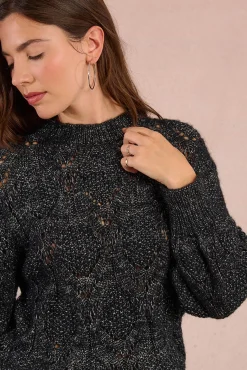 Camisola de malha vazada de manga malha