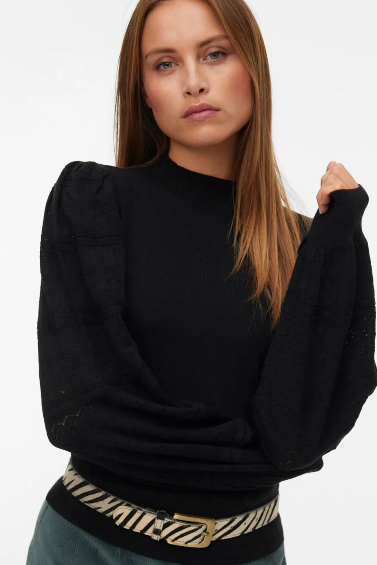 Camisola de manga com efeito de malha