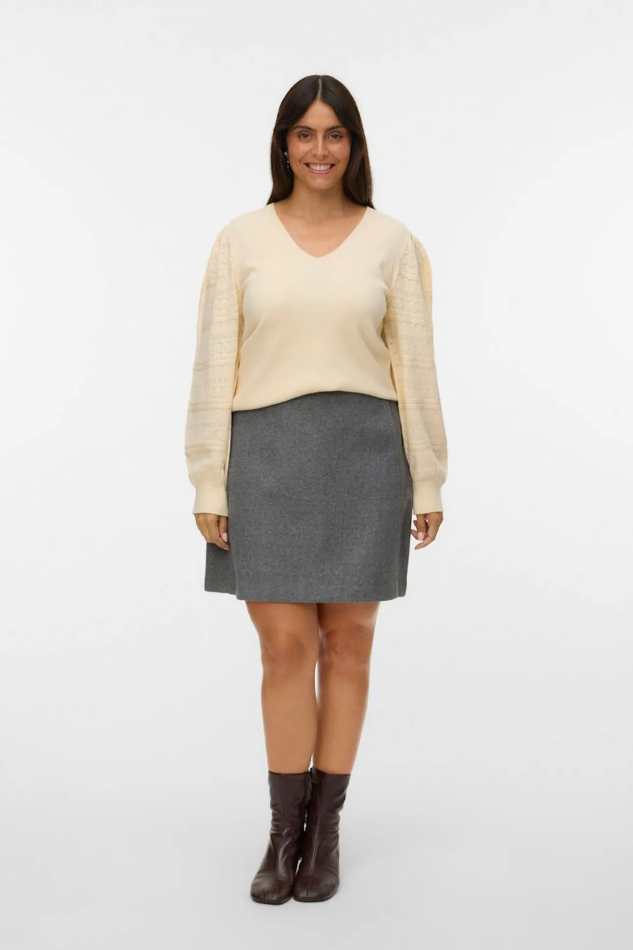 Camisola de renda com malha de manga plus size