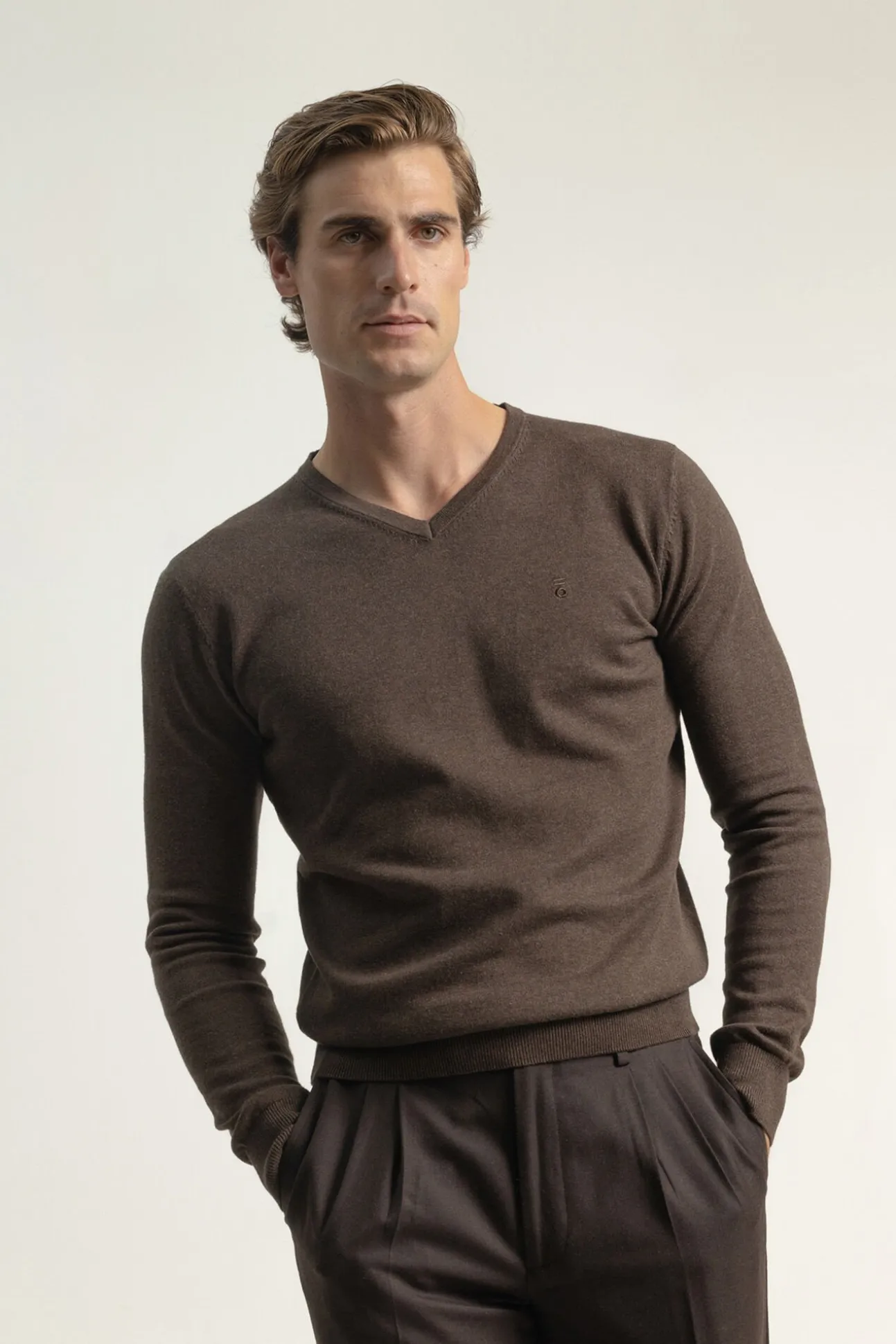 Camisola gola em bico algodão