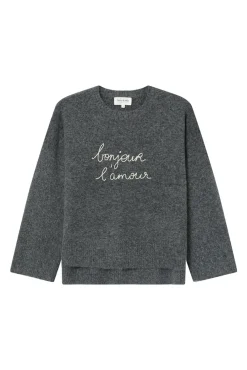 Camisola oversized de manga comprida com mensagem bordada