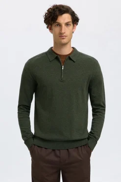 Camisola polo 100% algodão com meia fecho-éclair .