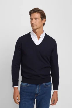 Camisola retrô com gola em V