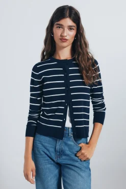 Cardigan com gola redonda e botões e viscose
