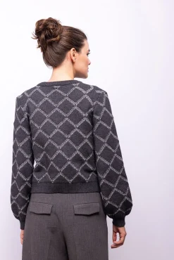 Cardigan com malha diamante