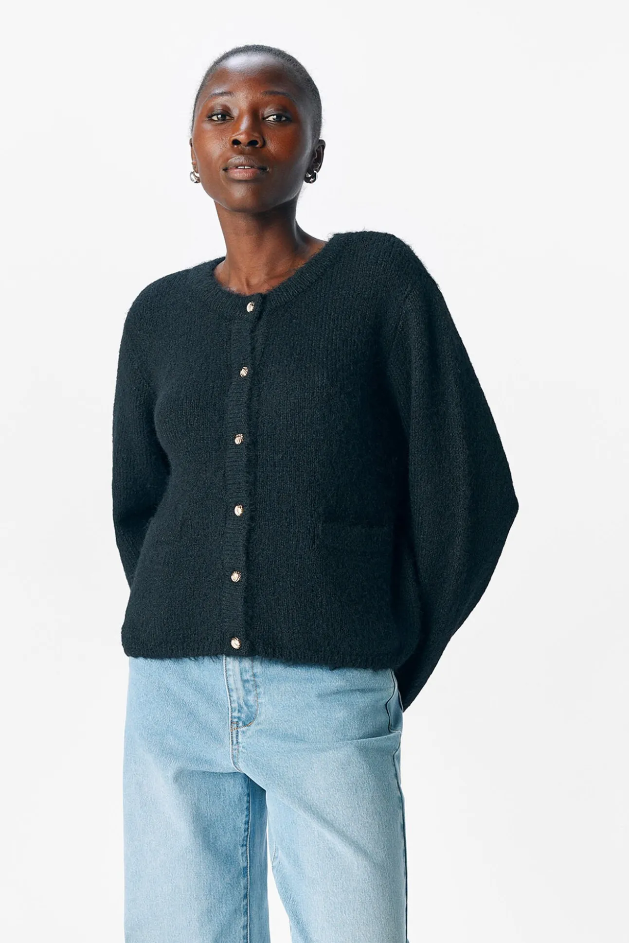 Cardigan de lã com gola redonda