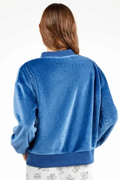 Casaco bomber feminina azul de pelúcia