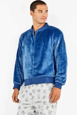 Casaco bomber masculina azul de pelúcia