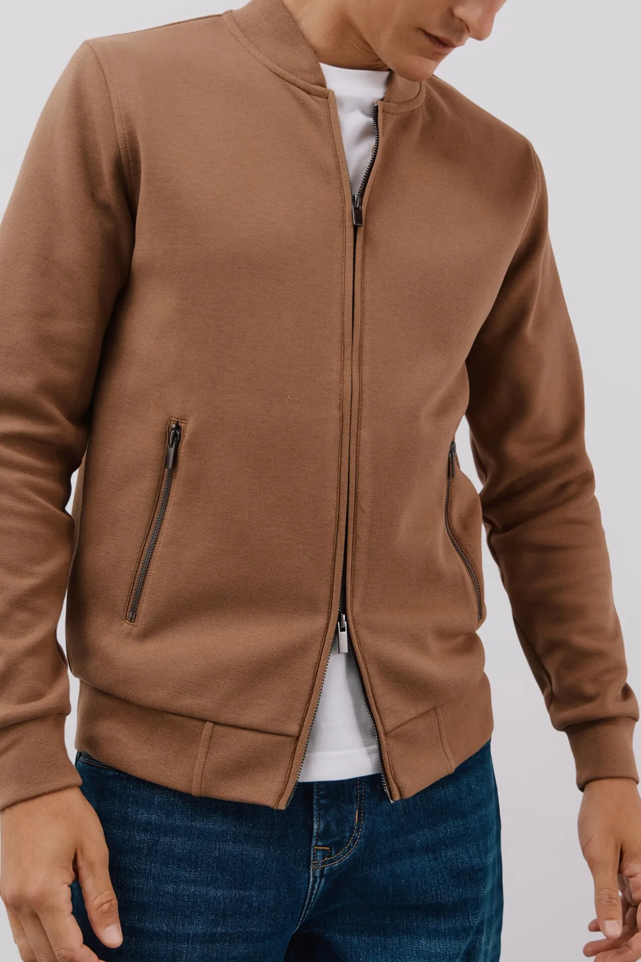 Casaco de malha gola bomber