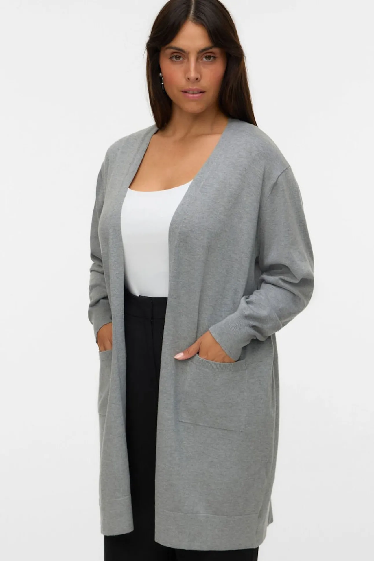 Casaco de malha longo plus size