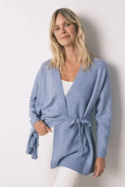 Casaco de malha midi malha tricô azul