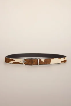 Cinto de pele com estampado de couro de vaca