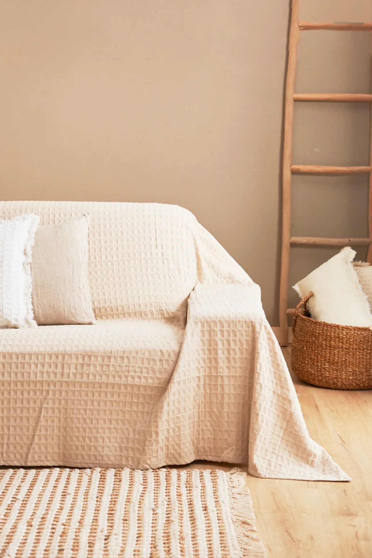 Colcha de algodão favo de mel branca panal