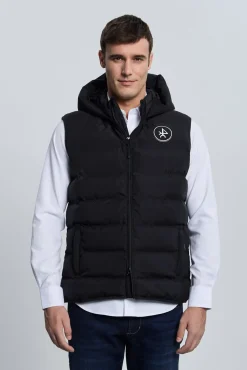 Colete acolchoado preto com capuz