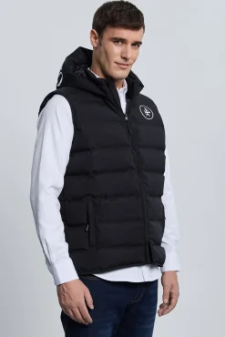 Colete acolchoado preto com capuz