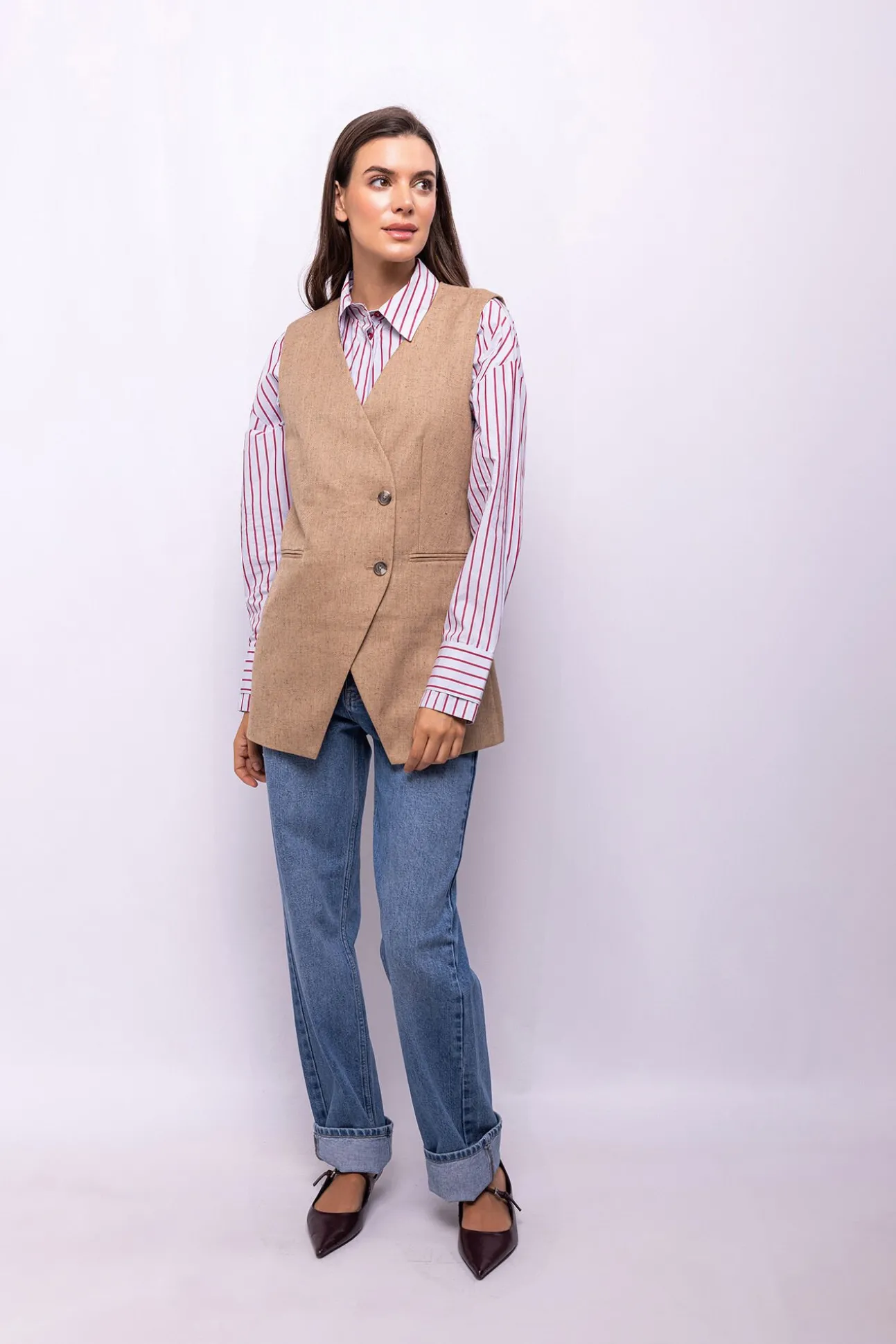 Colete trespassado de tweed