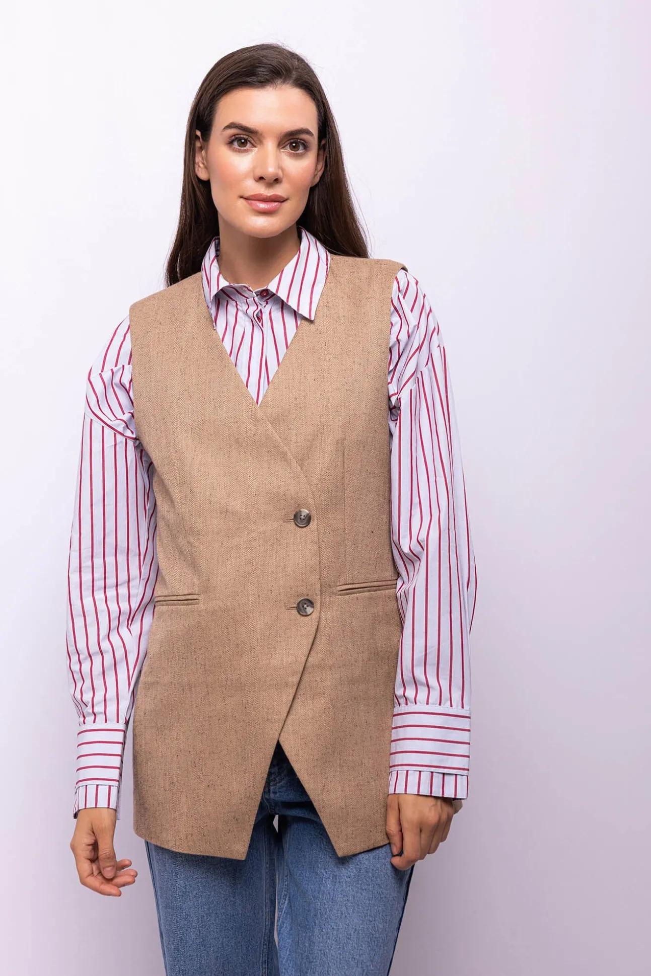 Colete trespassado de tweed