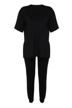 Conjunto básico de corrida, blusa e calças de gola redonda