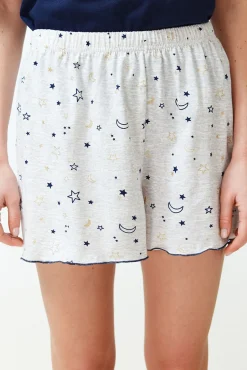 Conjunto de pijama azul marinho com estampado galáctica e calças