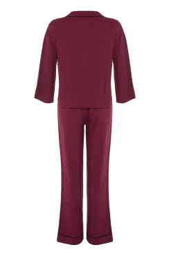 Conjunto de pijama camiseiro de viscose vermelha com vivo