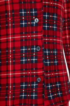 Conjunto de pijama camiseiro xadrez vermelho macio ao toque
