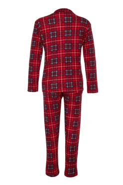 Conjunto de pijama camiseiro xadrez vermelho macio ao toque