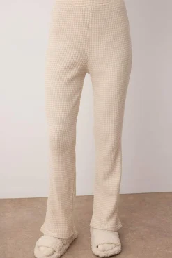 Conjunto de pijama comprido de malha malha com cardigan riscas bege