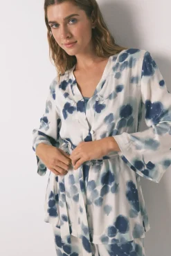 Conjunto de pijama de cetim floral verde
