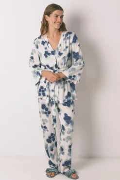 Conjunto de pijama de cetim floral verde