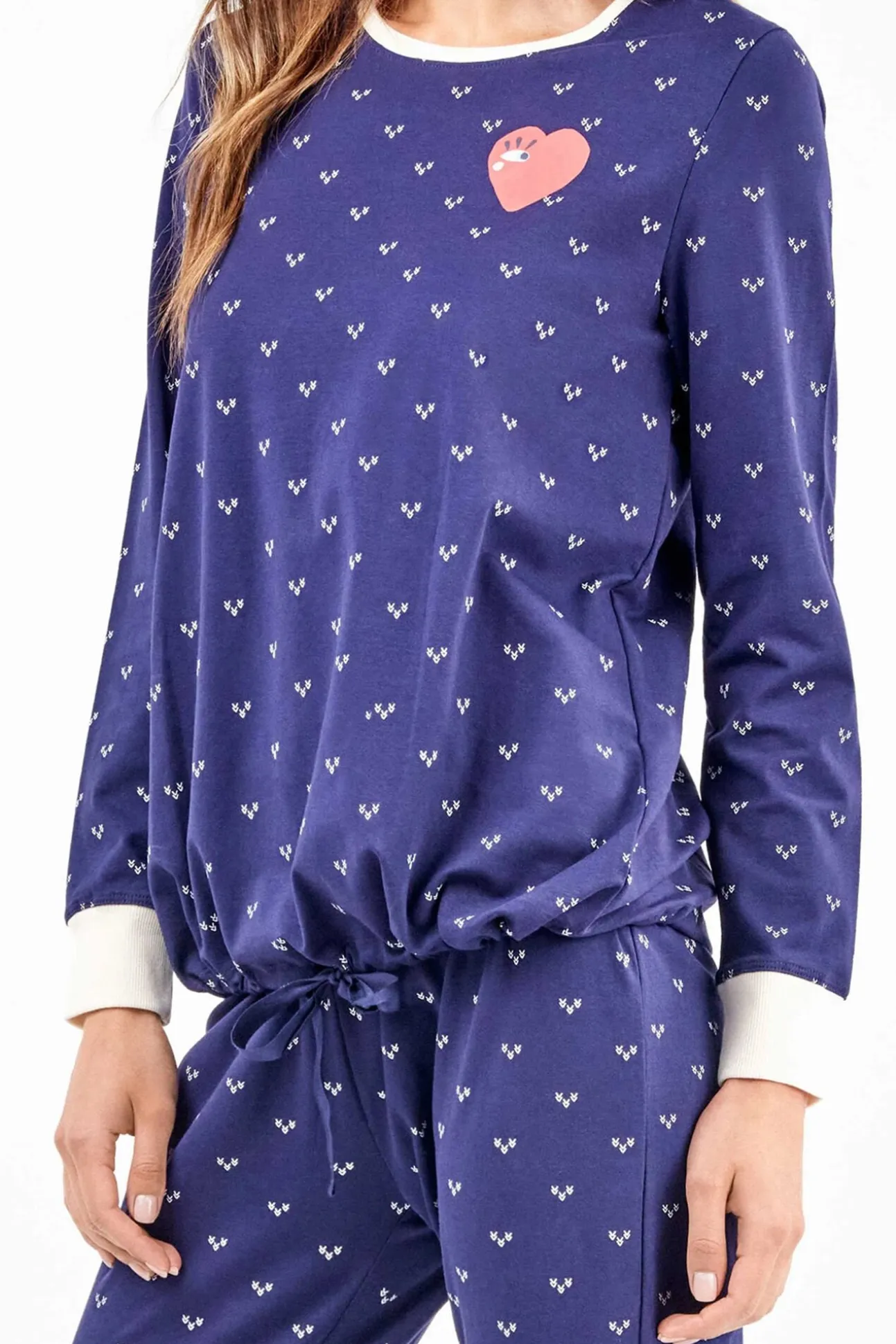 Conjunto de pijama de coração de algodão