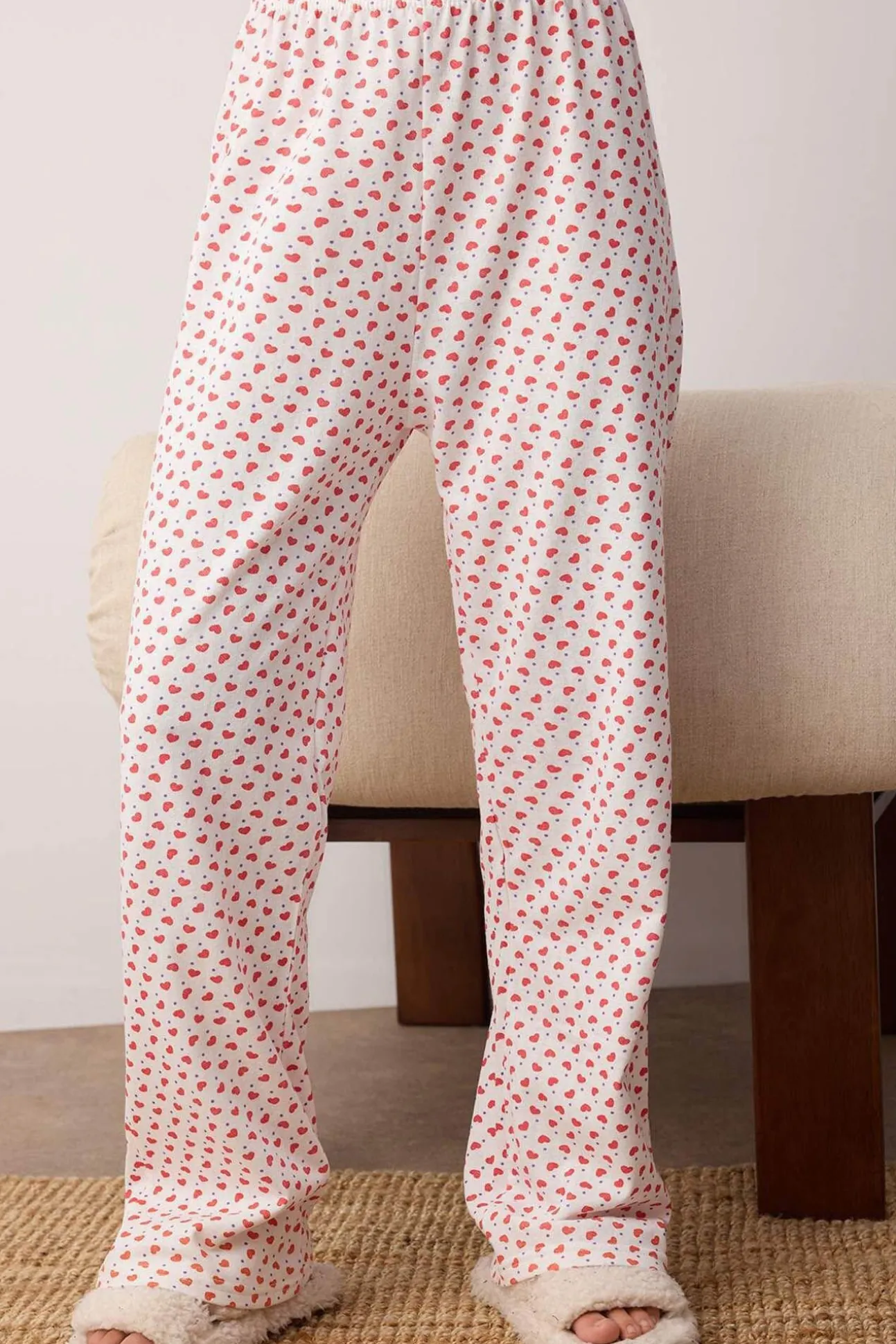 Conjunto de pijama de coração vermelho com slogan