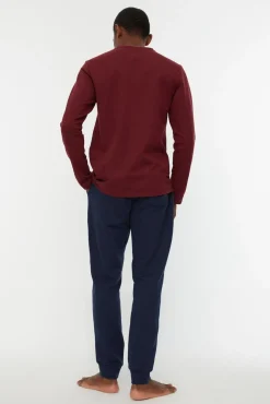 Conjunto de pijama de corte regular estampado vermelho bordô