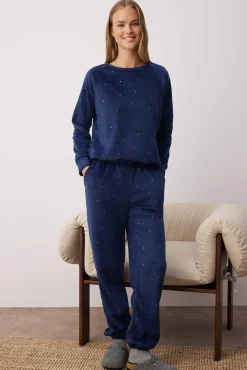 Conjunto de pijama de inverno de bolinhas com bolinhas azuis