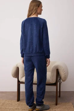 Conjunto de pijama de inverno de bolinhas com bolinhas azuis
