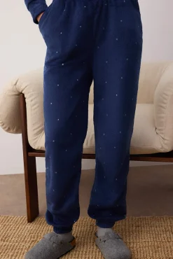 Conjunto de pijama de inverno de bolinhas com bolinhas azuis