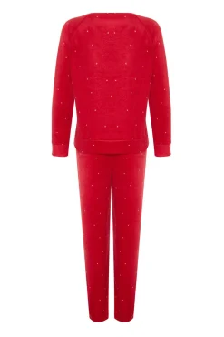 Conjunto de pijama de inverno de bolinhas com bolinhas vermelhas