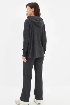 Conjunto de pijama de malha canelada com capuz antracite