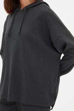 Conjunto de pijama de malha canelada com capuz antracite