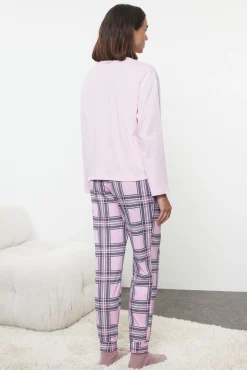 Conjunto de pijama de Natal xadrez rosa
